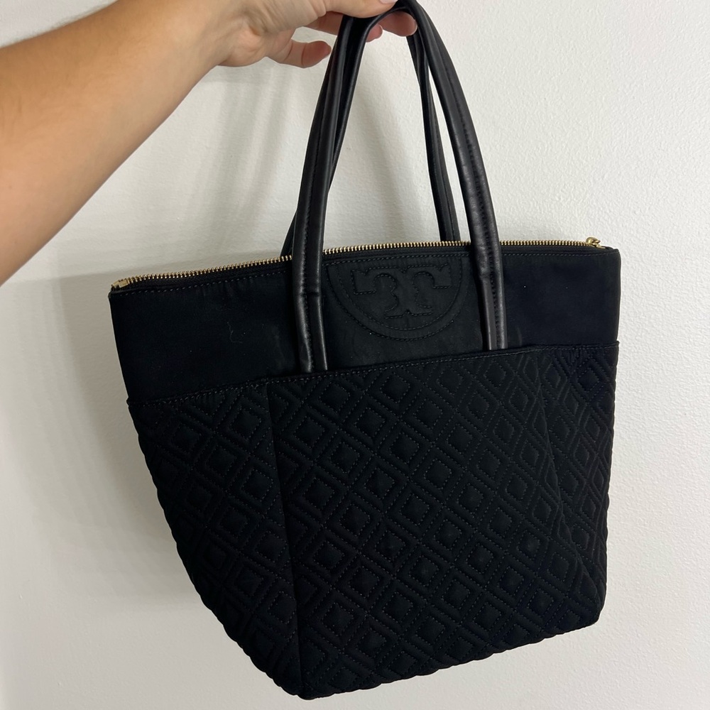 tory burch Black Quilted Tote Bag